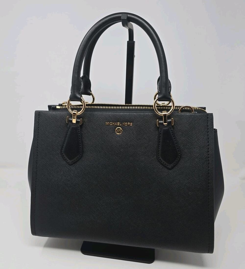 Michael Kors Marilyn Medium Leather Satchel Black Crossbody Purse NWT